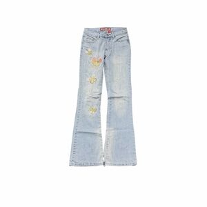 Vanilla Star Y2K Butterfly Embroidered Low Rise Flare Jeans Light Wash